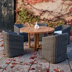 Round Teak and Wicker Dining Chair Collection