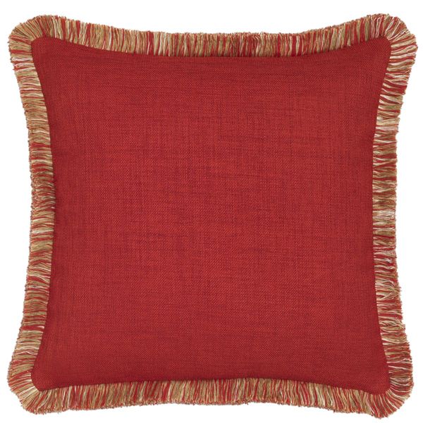 Elaine Smith Red, linen, fringe Outdoor Pillow